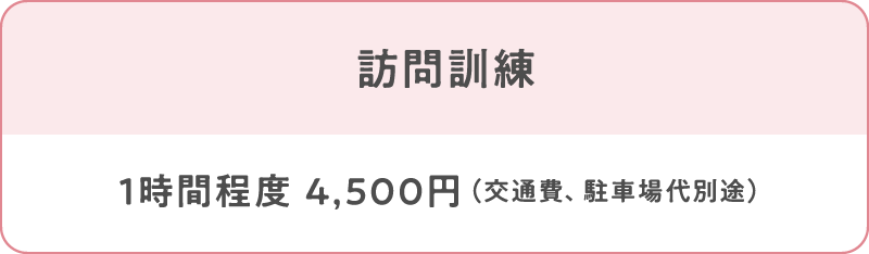 訪問訓練：1時間程度 4,500円（交通費、駐車場代別途）